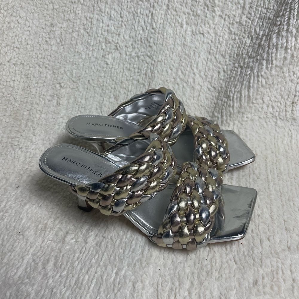 Marc Fisher Braided Heels Sandals silver, gold & rose gold SZ9.5
